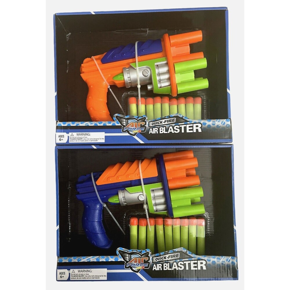 2-Pack Air Force Quick-Fire Air Blaster Toy Soft Dart Gun with Darts 2 Colors